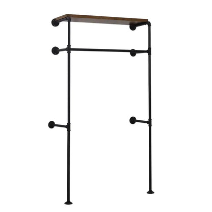 BukkitBow - Wandgemonteerd Kledingrek - Industriël / Vintage Stijl - Met Kledingrail en Plank - Robuust en Ruimtebesparend - 103x35x187cm