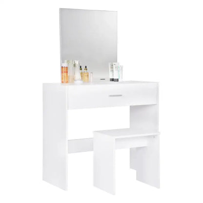 BukkitBow - Witte Kaptafel met Grote Make-Up Spiegel met grote Lade en Kruk (39X82X75CM)