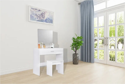 BukkitBow - Witte Kaptafel met Grote Make-Up Spiegel met grote Lade en Kruk (39X82X75CM)