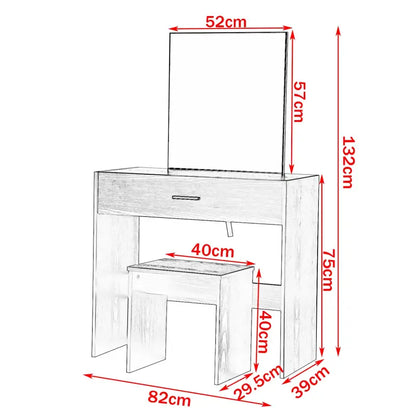 BukkitBow - Witte Kaptafel met Grote Make-Up Spiegel met grote Lade en Kruk (39X82X75CM)