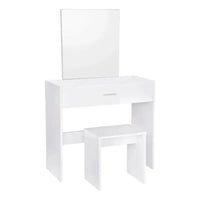 BukkitBow - Witte Kaptafel met Grote Make-Up Spiegel met grote Lade en Kruk (39X82X75CM)