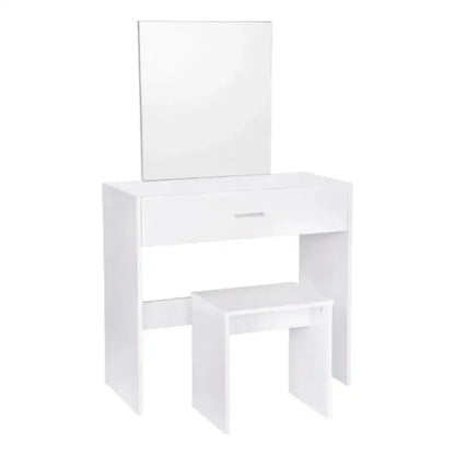 BukkitBow - Witte Kaptafel met Grote Make-Up Spiegel met grote Lade en Kruk (39X82X75CM)