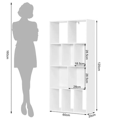 BukkitBow - Witte Kubus Boekenkast - 4 Lagen Kast met 10 Open Vakken - Voor Boekdisplay - 60x20x120cm