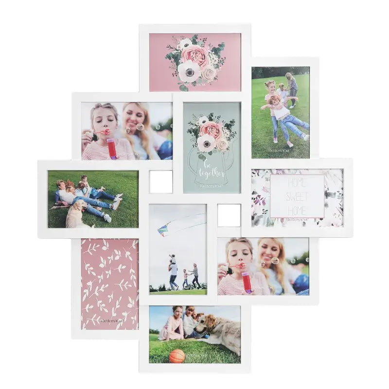 BukkitBow - Witte Multi Fotolijst - 10 Delige Fotolijst - Stevig Plexiglas - Geschikt voor 10x15cm Foto's - 54.5x49cm