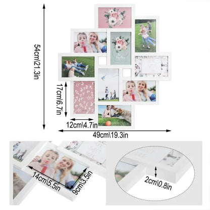 BukkitBow - Witte Multi Fotolijst - 10 Delige Fotolijst - Stevig Plexiglas - Geschikt voor 10x15cm Foto's - 54.5x49cm