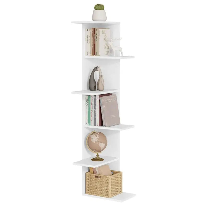 BukkitBow - Zig-zag Hoek Boekenkast - 6 Niveaus - Staande Boekenkast - 37x37x140cm - Wit