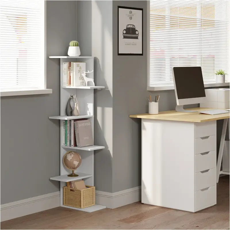 BukkitBow - Zig-zag Hoek Boekenkast - 6 Niveaus - Staande Boekenkast - 37x37x140cm - Wit