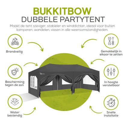 BukkitBow Dubbele Partytent - Waterdicht en Weersbestendig - 6x3m