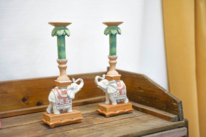 Candle holder - Elephant Natural/Pink - Polyresin -  ↑ 34,5 cm