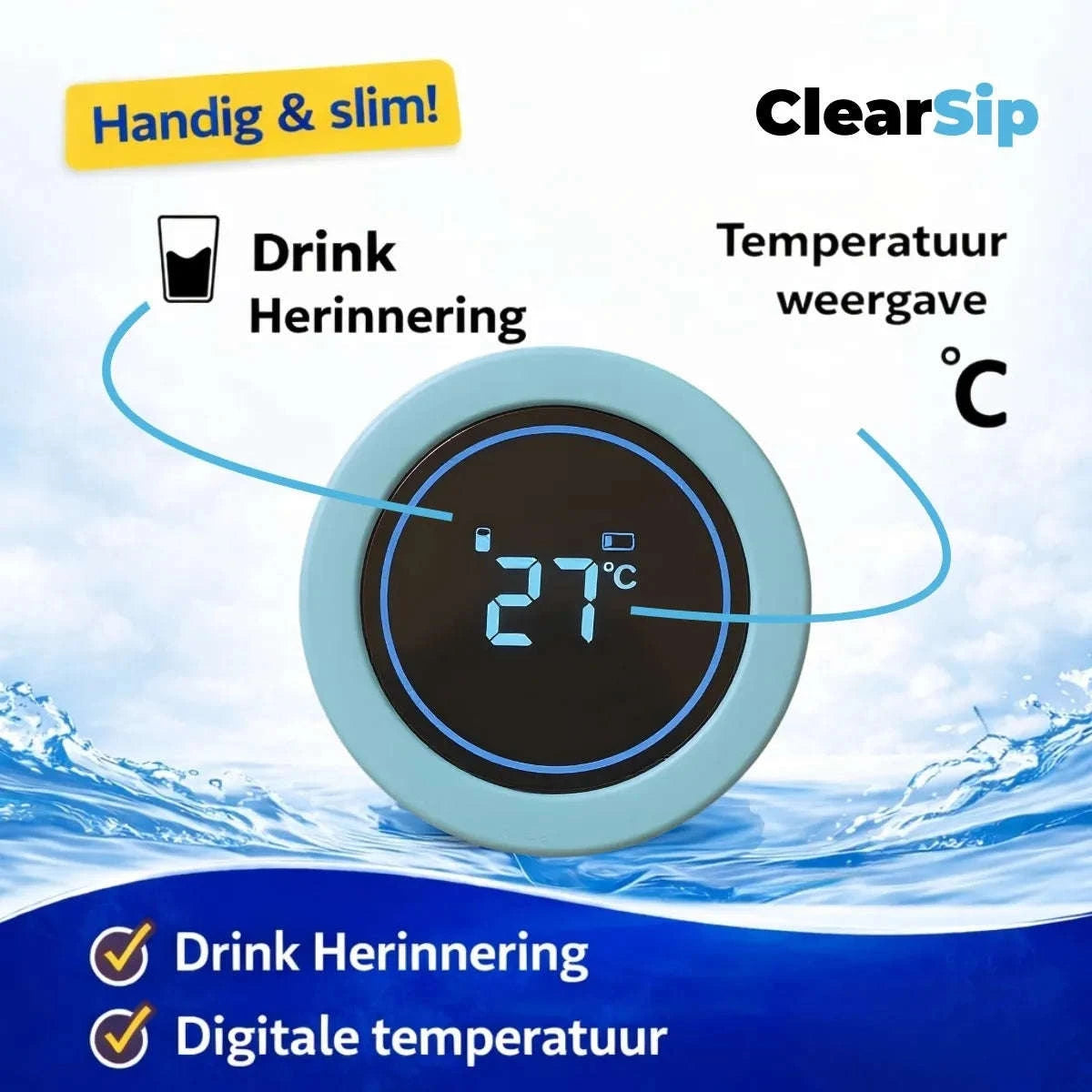 ClearSip | Slimme Waterfles – UV‑C zelfreinigend & drinkherinnering –  – Comnox Company