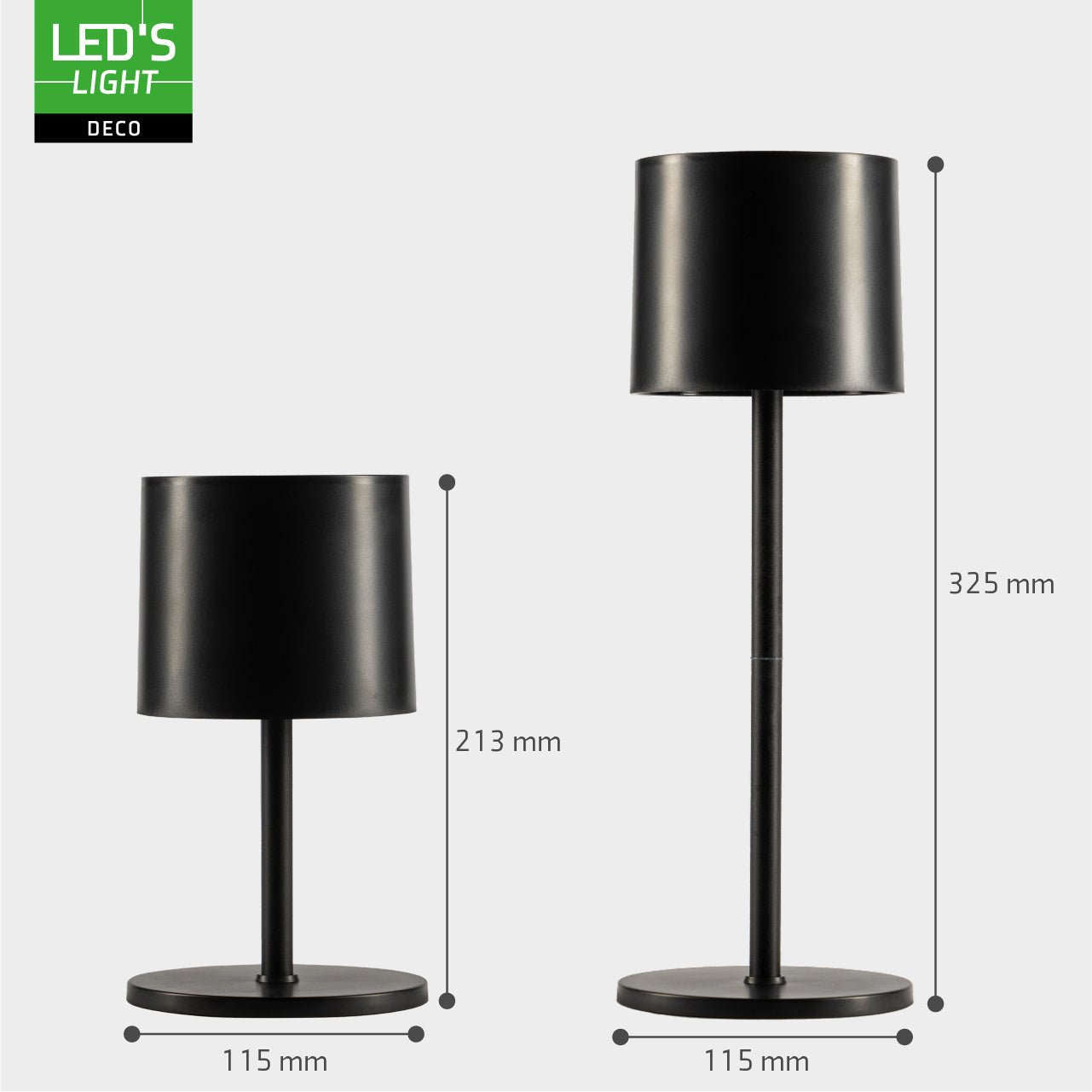 Zwarte LED-dekkingstafel met flexibele tweedelige metalen paal, geschikt voor moderne interieurs. Ideaal voor tafellampen of decoratieve verlichting in woon- en werkomgevingen.
