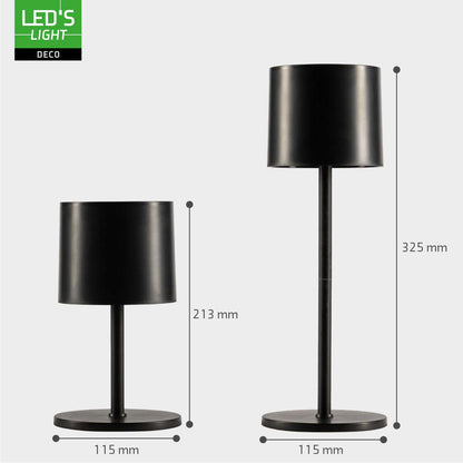 Zwarte LED-dekkingstafel met flexibele tweedelige metalen paal, geschikt voor moderne interieurs. Ideaal voor tafellampen of decoratieve verlichting in woon- en werkomgevingen.