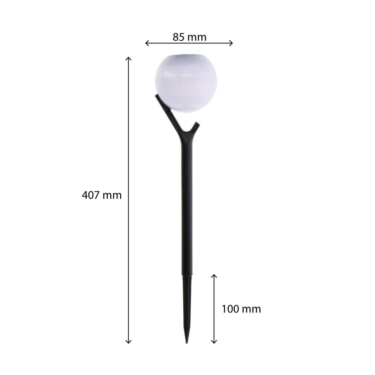 Zonne-licht met witte bol en zwarte stekker voor tuinverlichting. Geschikt voor buiten, zorgt voor sfeer in de avond en nacht.