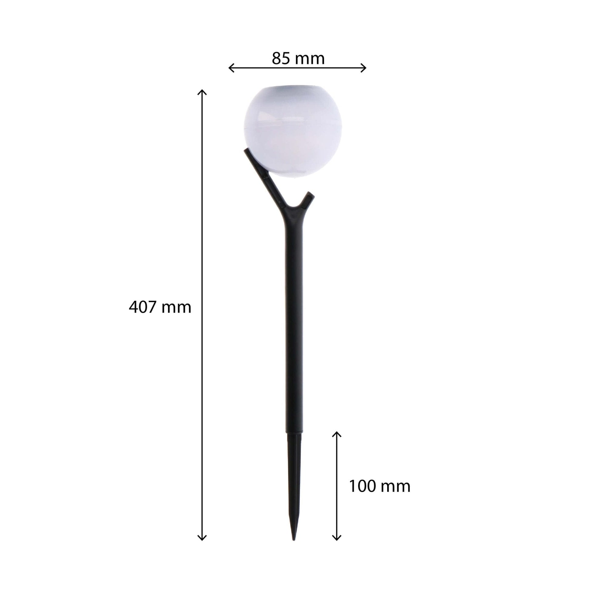 Zonne-licht met witte bol en zwarte stekker voor tuinverlichting. Geschikt voor buiten, zorgt voor sfeer in de avond en nacht.