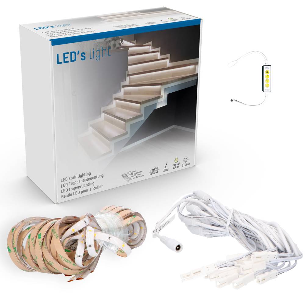 LED's Light Complete LED Trapverlichting set - 15 treden x 80 cm - Lengte aanpasbaar - Koud wit licht