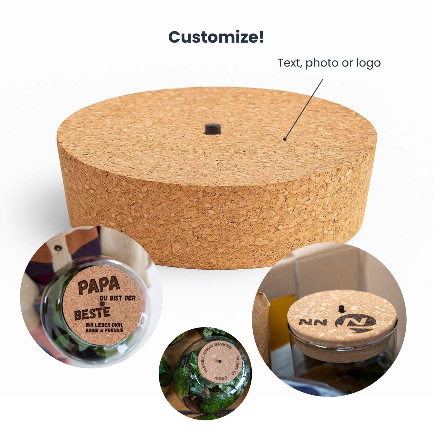 Cork with led - Terrarium cork with light - Customizable -  3 sizes available