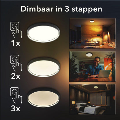 Deco Plafondlamp Ø 39cm met achtergrondverlichting - Dimbaar zonder dimmer - Donkergrijs