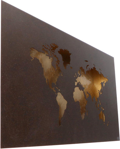 Design LED Wereldkaart wanddecoratie met verlichting - 60 x 30 cm - Bruin goud metaal