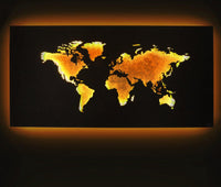 Comnox - Design LED Wereldkaart wanddecoratie - Sfeervolle verlichting - 60 x 30 cm Bruin Goud