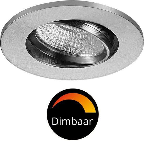 Comnox - LED Inbouwspot Nikkel - DimToWarm Licht met Warm Wit, Kantelbaar en Dimbaar – Ø68mm – IP44 – Voor Binnen- & Buitenruimtes