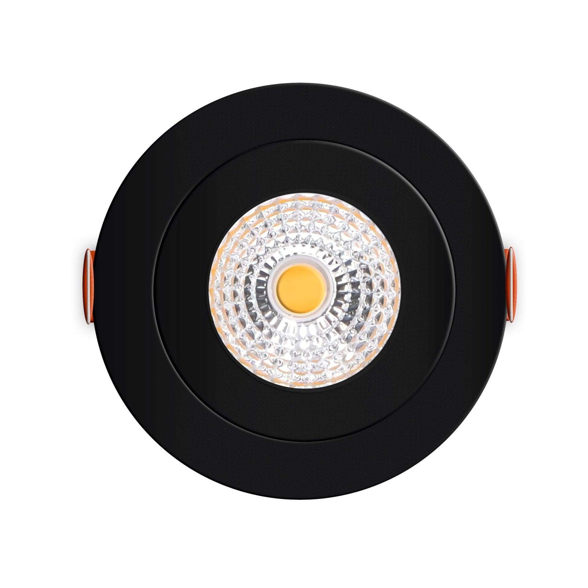 Zwart ingebouwd plafondlampje met warm wit licht, voorzien van een textuurrijke glazen kap. Perfect voor moderne interieurs en als accentverlichting in woon- of werkkamers.