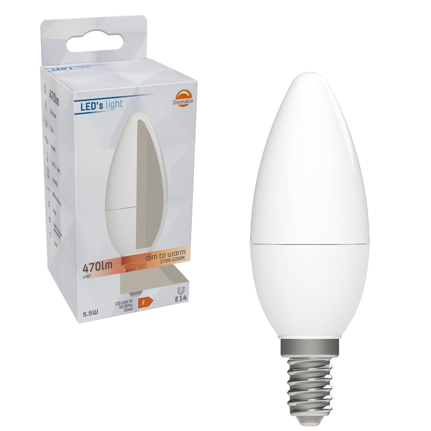 Dimbare E14 LED kaarsLamp - Dimbaar naar extra warm wit - 1 lamp