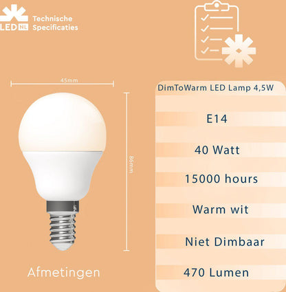 Dimbare LED Lamp E14 - Dimbaar naar extra warm wit - 1 lamp