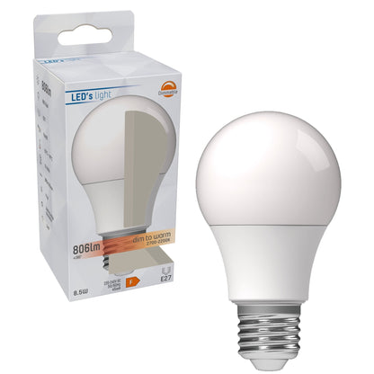Een witte LED-lamp met klassieke bolvorm en zichtbare E27-schroefdraad, geschikt voor energiezuinig verlichting in huishoudens en kantoren.
