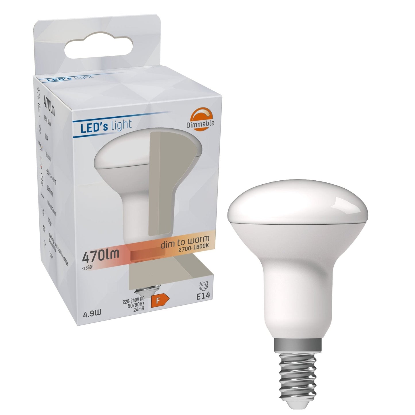 Dimbare E14 LED Lamp E14 - R50 - Dimbaar warm wit licht - 470 lm