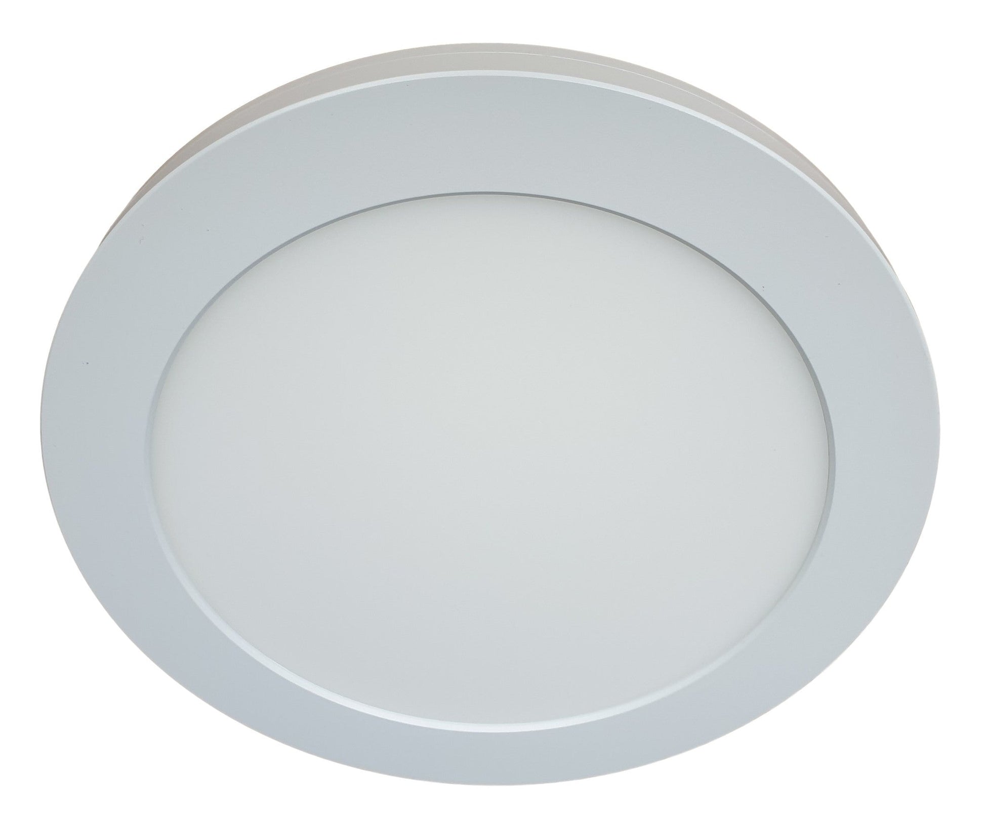 Een witte, ronde plafondlamp met een gladde, matte afwerking en een zacht licht. Geschikt voor moderne interieurs en als energiezuinige verlichting in woon- en kantoorruimtes.