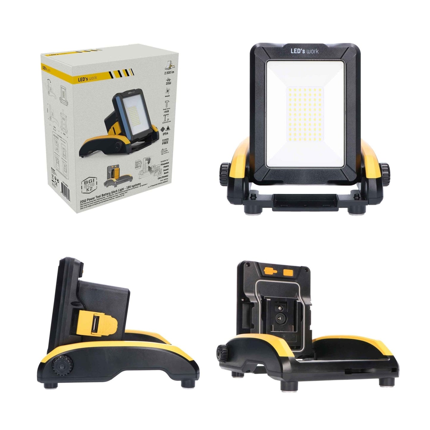 LED's Work 18V Draadloze LED Werklamp 2900 - Werkt op accu van Makita, Bosch, Dewalt, Milwaukee, Metabo – IP54