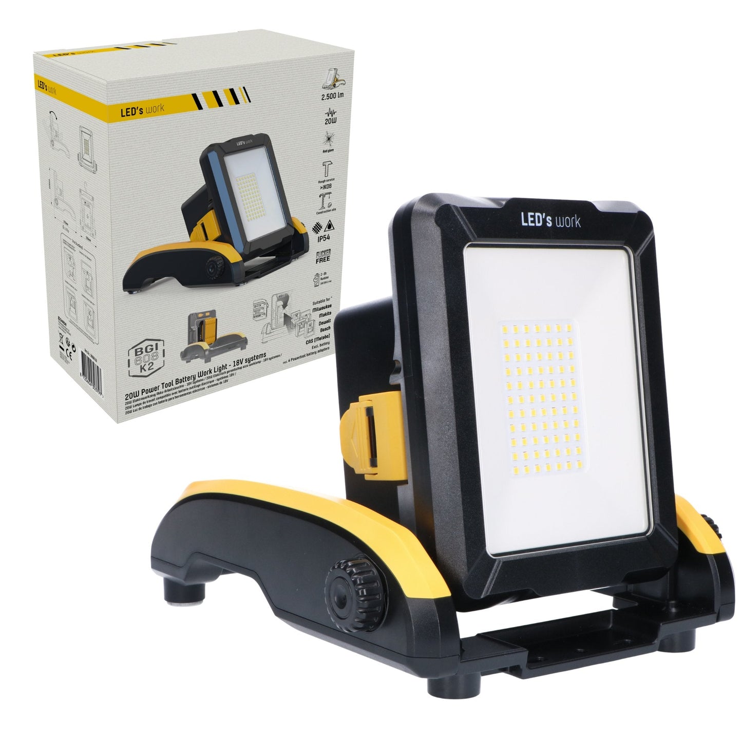 LED's Work 18V Draadloze LED Werklamp 2900 - Werkt op accu van Makita, Bosch, Dewalt, Milwaukee, Metabo – IP54