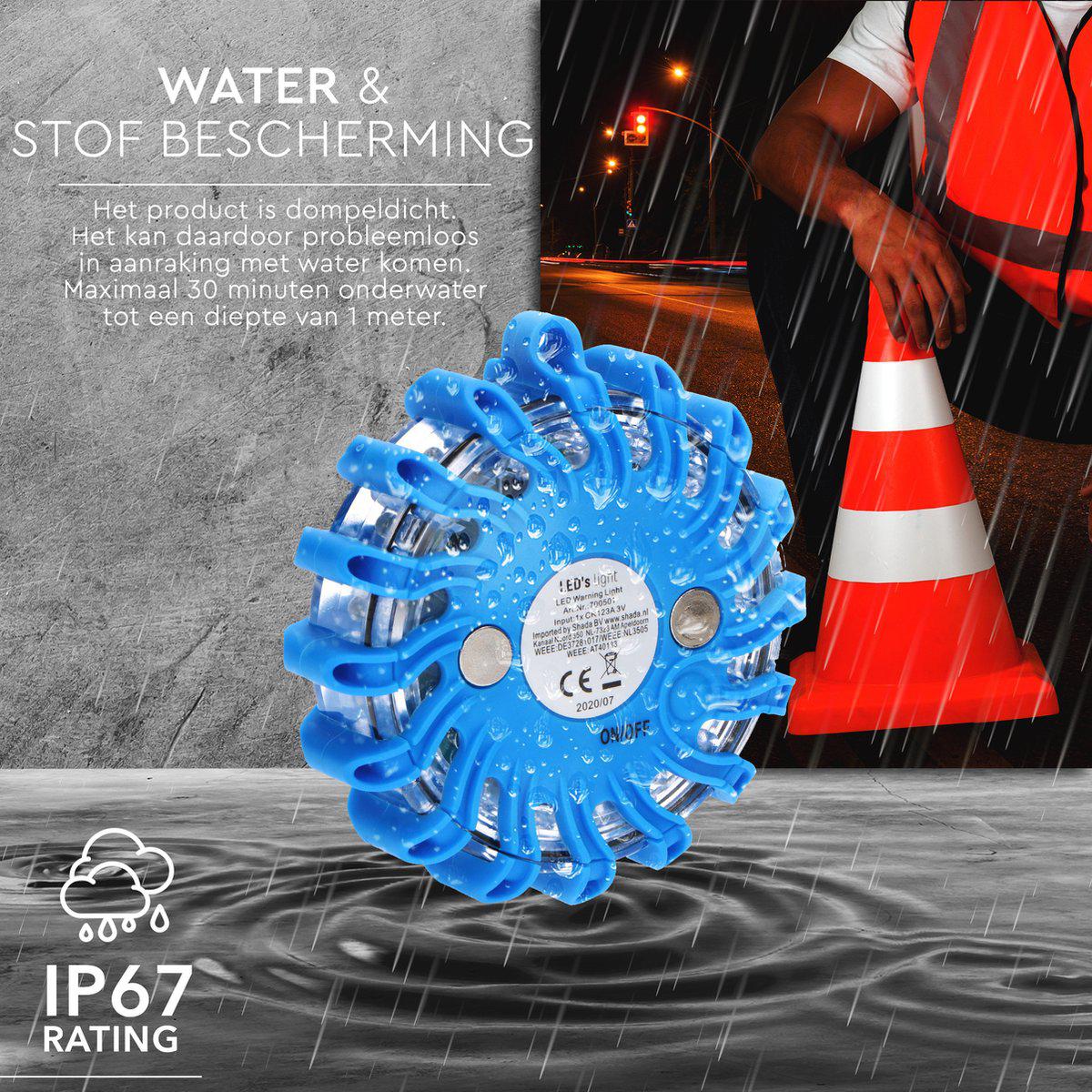 Draadloze LED Zwaailamp Blauw op batterijen - 9 standen - Magnetisch & Waterdicht