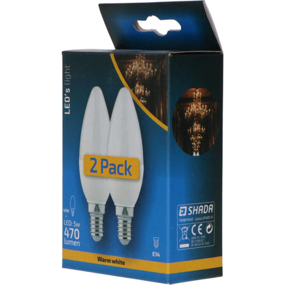 Duopack LongLife LED Kaarslampen E14 - Warm wit licht - 5W vervangt 40W