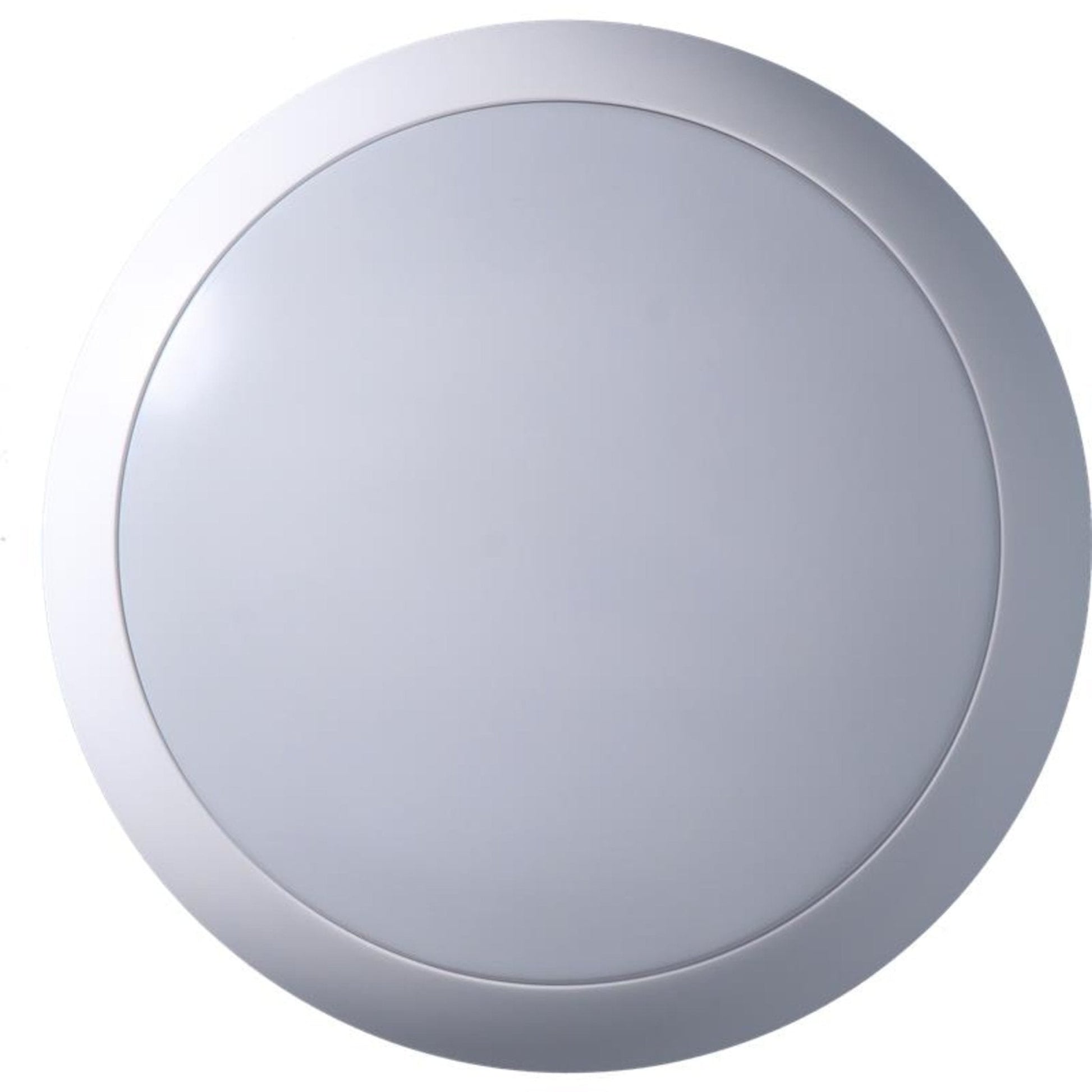 Een witte, ronde LED-plafondlamp met drie kleurzones: warm wit (3000K), neutraal wit (4000K) en koud wit (6000K). Zichtbaar is de achterkant met aansluitingen voor installatie in een woonruimte.