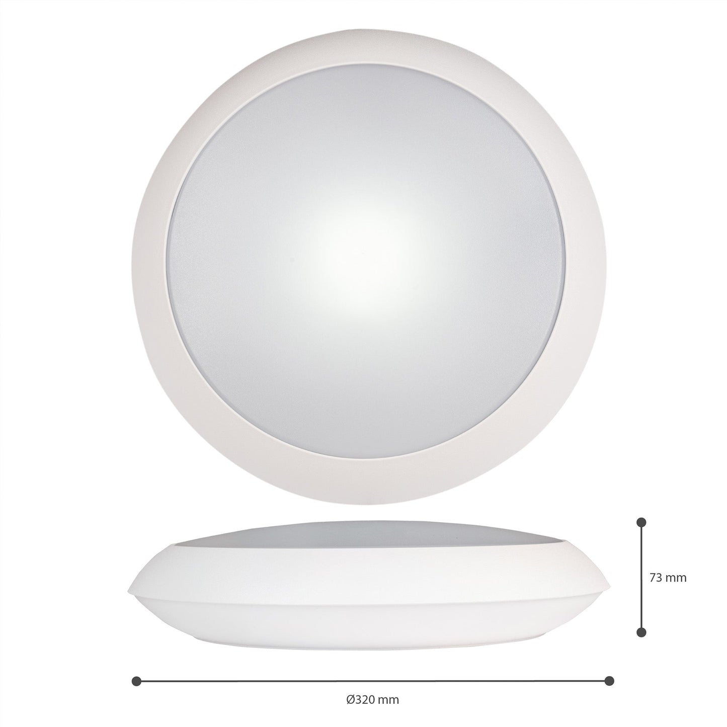 Een witte, ronde LED-plafondlamp met drie kleurzones: warm wit (3000K), neutraal wit (4000K) en koud wit (6000K). Zichtbaar is de achterkant met aansluitingen voor installatie in woon- en werkomgevingen.