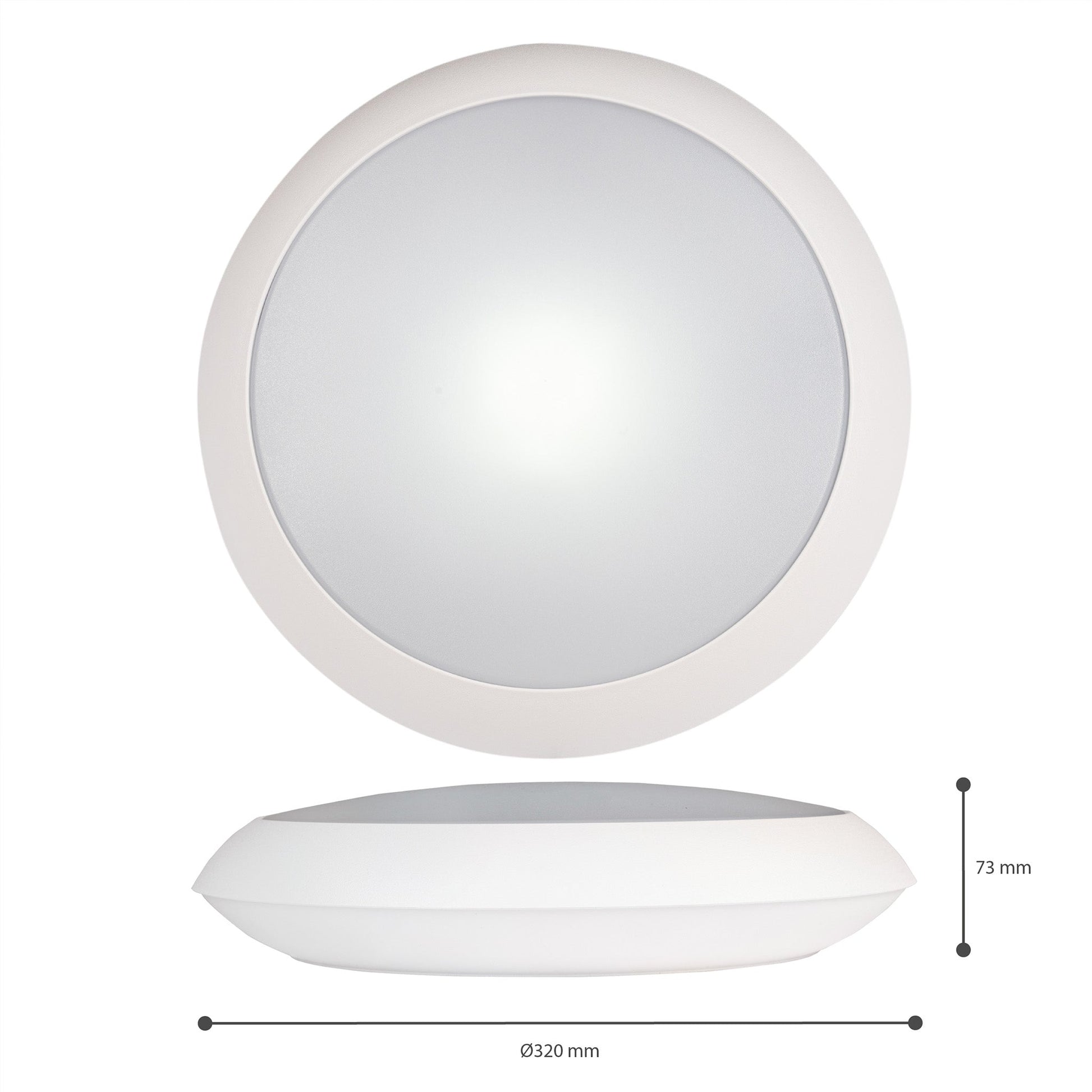 Een witte, ronde LED-plafondlamp met drie kleurzones: warm wit (3000K), neutraal wit (4000K) en koud wit (6000K). Zichtbaar is de achterkant met aansluitingen voor installatie in woon- en werkomgevingen.