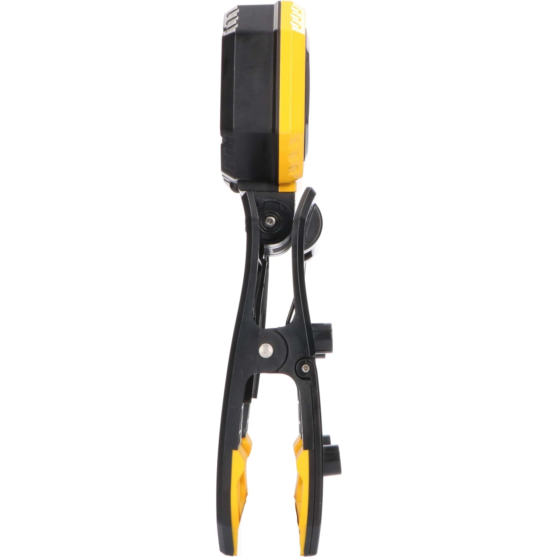 Een robuuste, zwart-gele LED werklamp met handvat en zichtbare LED’s, geschikt voor bouw- en reparatiewerkzaamheden. Compacte, waterbestendige ontwerp voor gebruik in industriële of buitenruimteomstandigheden.