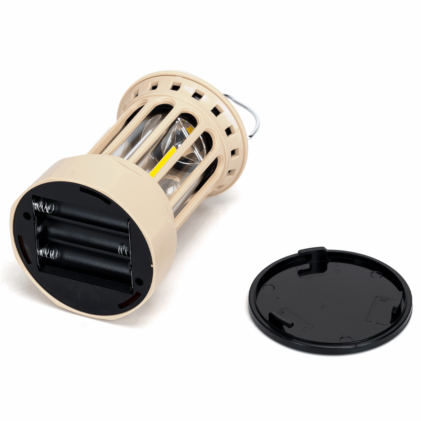 Noodlamp met Ophanghaak - LED Tentlamp op Batterijen (exclusief) - Warmwit licht - Creme body - Camping & Noodverlichting