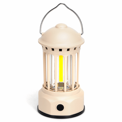 Noodlamp met Ophanghaak - LED Tentlamp op Batterijen (exclusief) - Warmwit licht - Creme body - Camping & Noodverlichting