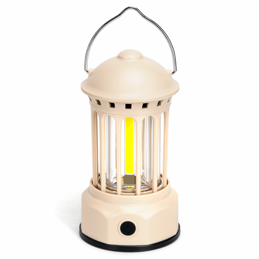 Noodlamp met Ophanghaak - LED Tentlamp op Batterijen (exclusief) - Warmwit licht - Creme body - Camping & Noodverlichting