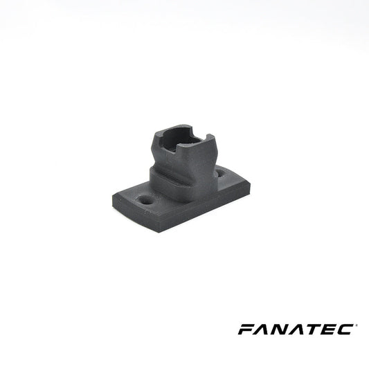 Zwart 3D-gedrukt Fanatec montageonderdeel met vierkante basis en U-vormige bovenkant, geschikt voor gamingstoelen en racestoelen. Gebruik voor precisie-installatie in gaming- en raceomgevingen.