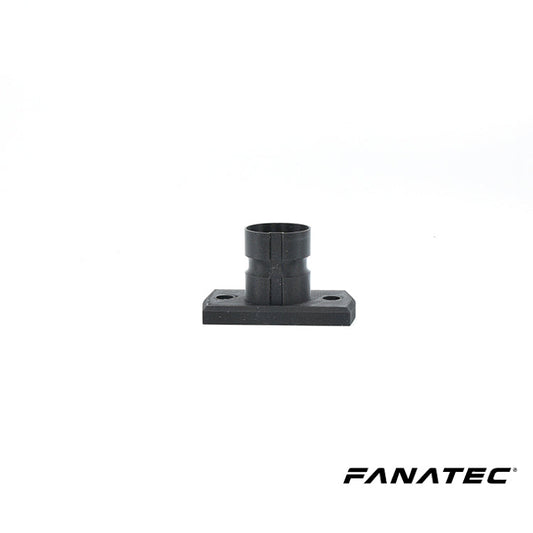 Zwart plastic montageonderdeel van Fanatec, met vier schroefgaten en een cilindrische uitstulping. Geschikt voor gamingstoelen en racestoelen met elektrische verstelling.