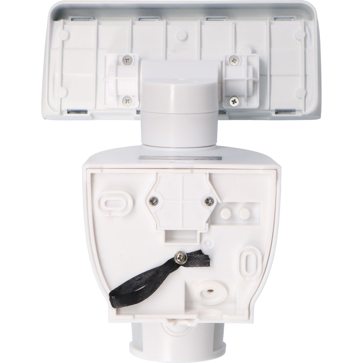 Een witte bewegingssensorlamp met transparante kap en sensorkop, ontworpen voor buitenverlichting. Automatisch actief bij beweging, ideaal voor veilige verlichting van tuinen en entrees.