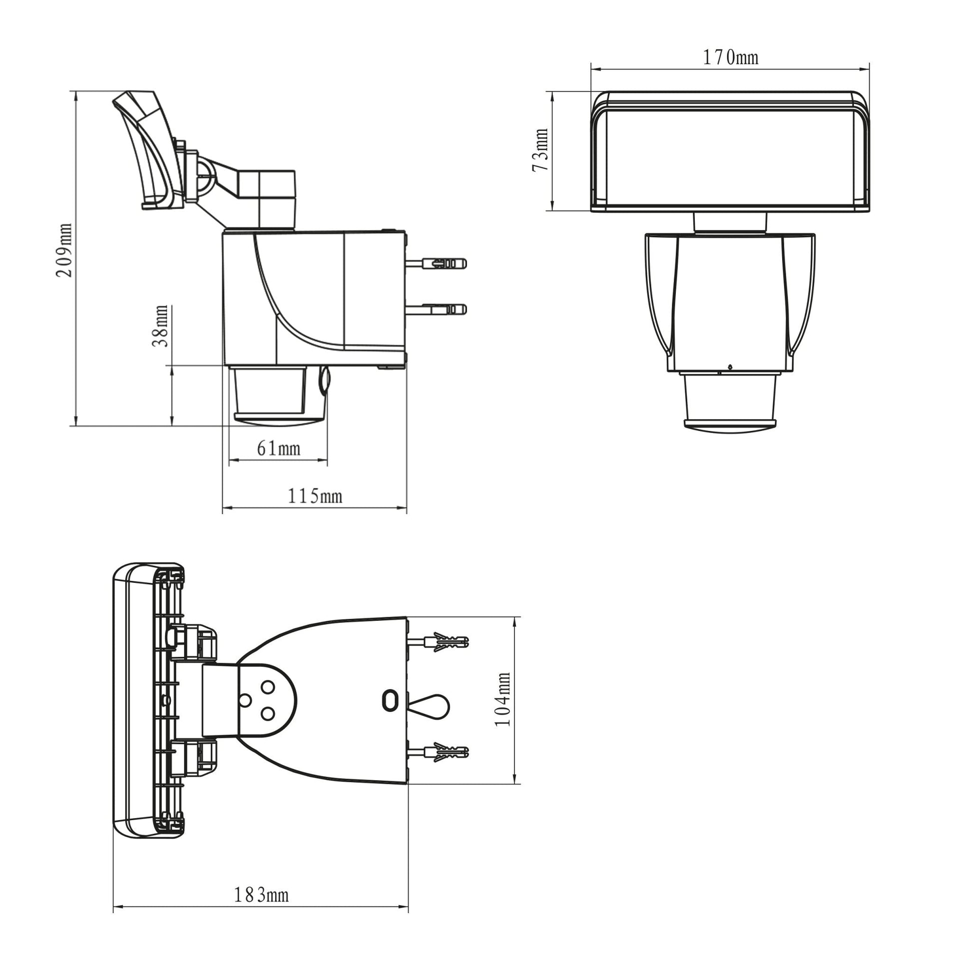 Een witte, modern ontworpen bewegingssensorlamp met een transparante blauwachtige kap en een zichtbare sensorkop. Geschikt voor buitenverlichting en veiligheid, met automatische detectie bij beweging.