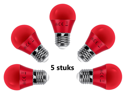 E27 Kogellamp G45 Rood - 4W - 180° - Sfeerverlichting - 5 Stuks