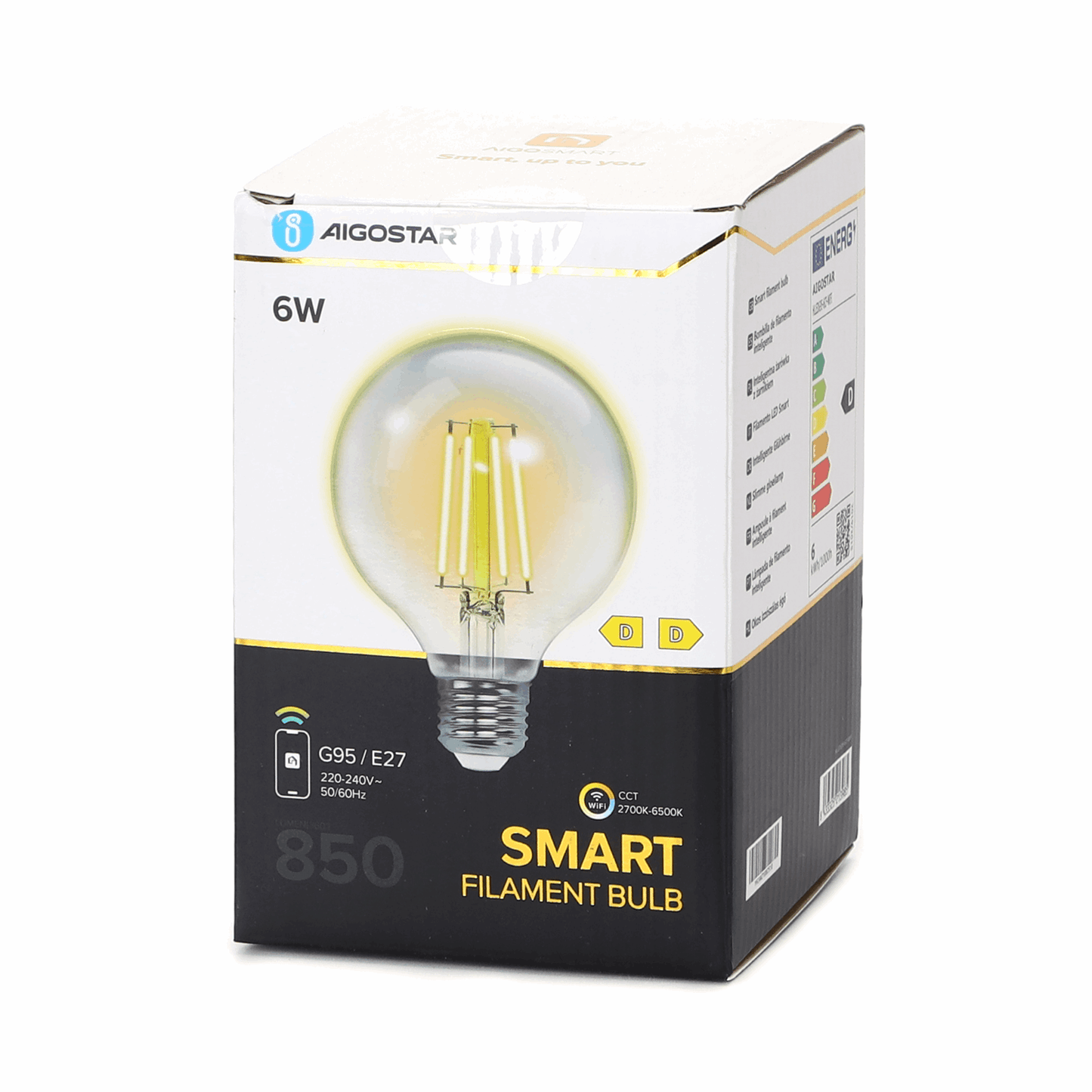 Globe E27 gloeilamp 6W WiFi CCT 2700K-6500K | G95 - warmwit - daglichtwit LED ~ 850 Lumen - helder glas - 230 Volt