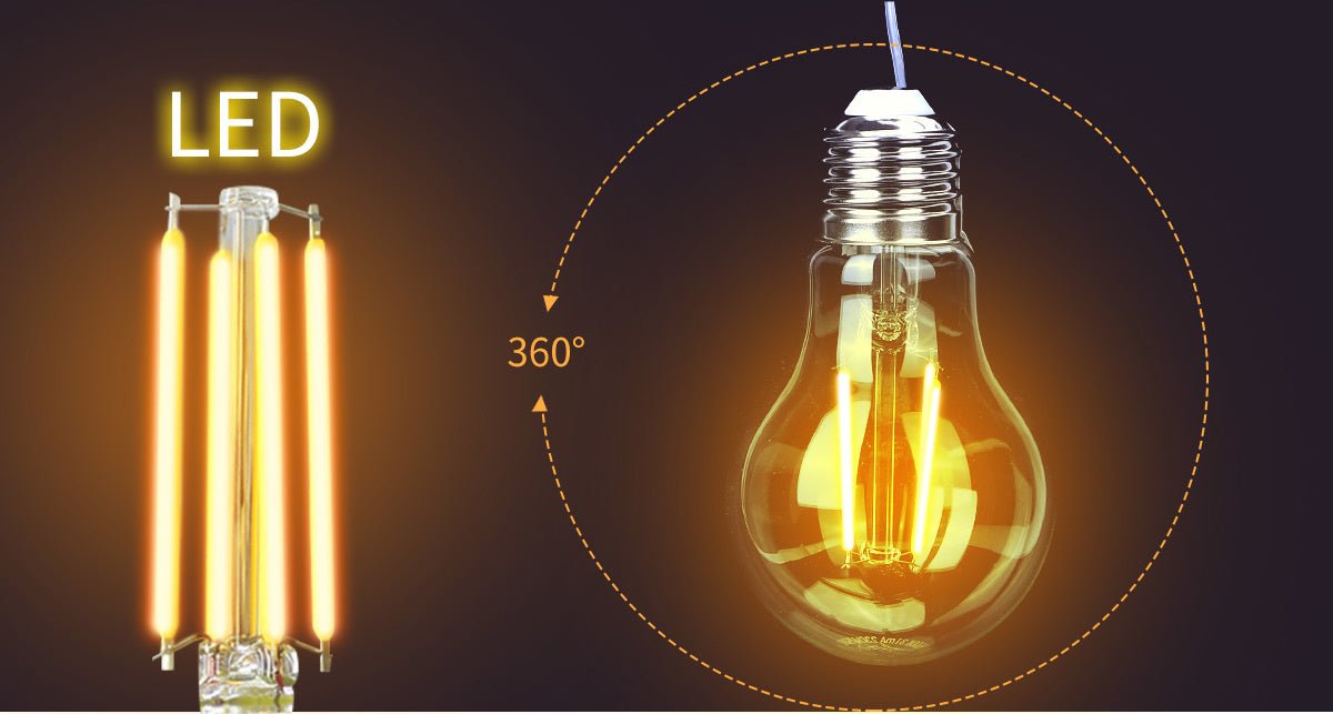 Grote amberkleurige glazen gloeilamp met zichtbare filament en zilverkleurige E27-schroefdraad, ideaal voor vintage interieurstijl en warme verlichting in woon- en decoratieruimtes.