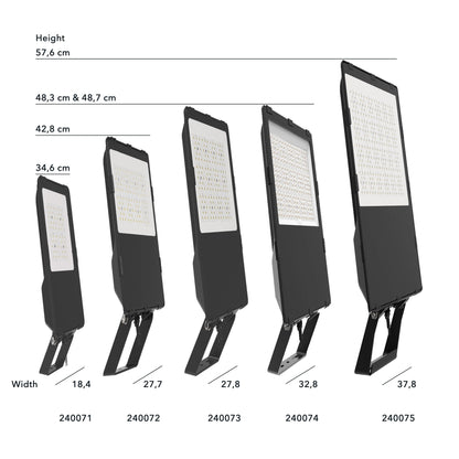 Zwarte 100W LED-fluorescentie lamp met zichtbare kabel en montagebeugel, geschikt voor buitenverlichting. Model LED’s light Pro, met witte LED-arrays en robuust zwart plastic behuizing.