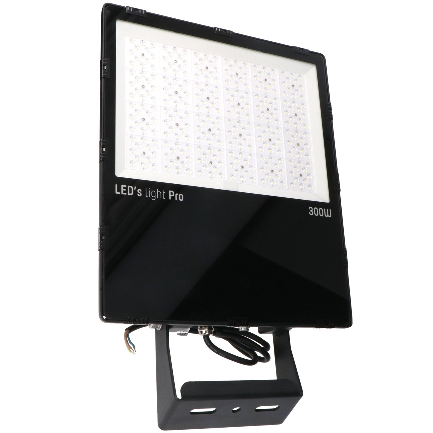 LED’s light Pro 300W straalverlichting met zwart metaallichaam en witte LED-arrays, geschikt voor buitenverlichting en industriële toepassingen.